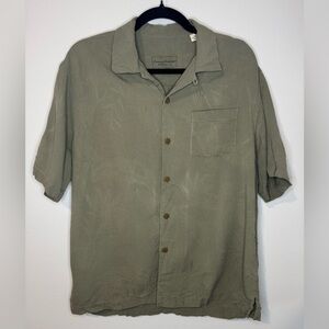 Tommy Bahama Silk Camp Shirt Mens Medium Olive Green Hawaiian Resort Button Up